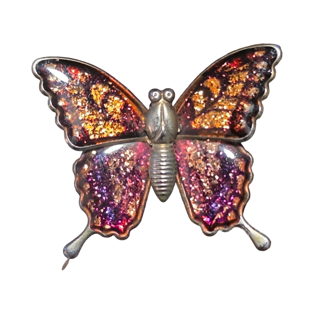 Interpur Enamel Butterfly Brooch Gold Tone Sparkle 1970’s Vintage Taiwan
